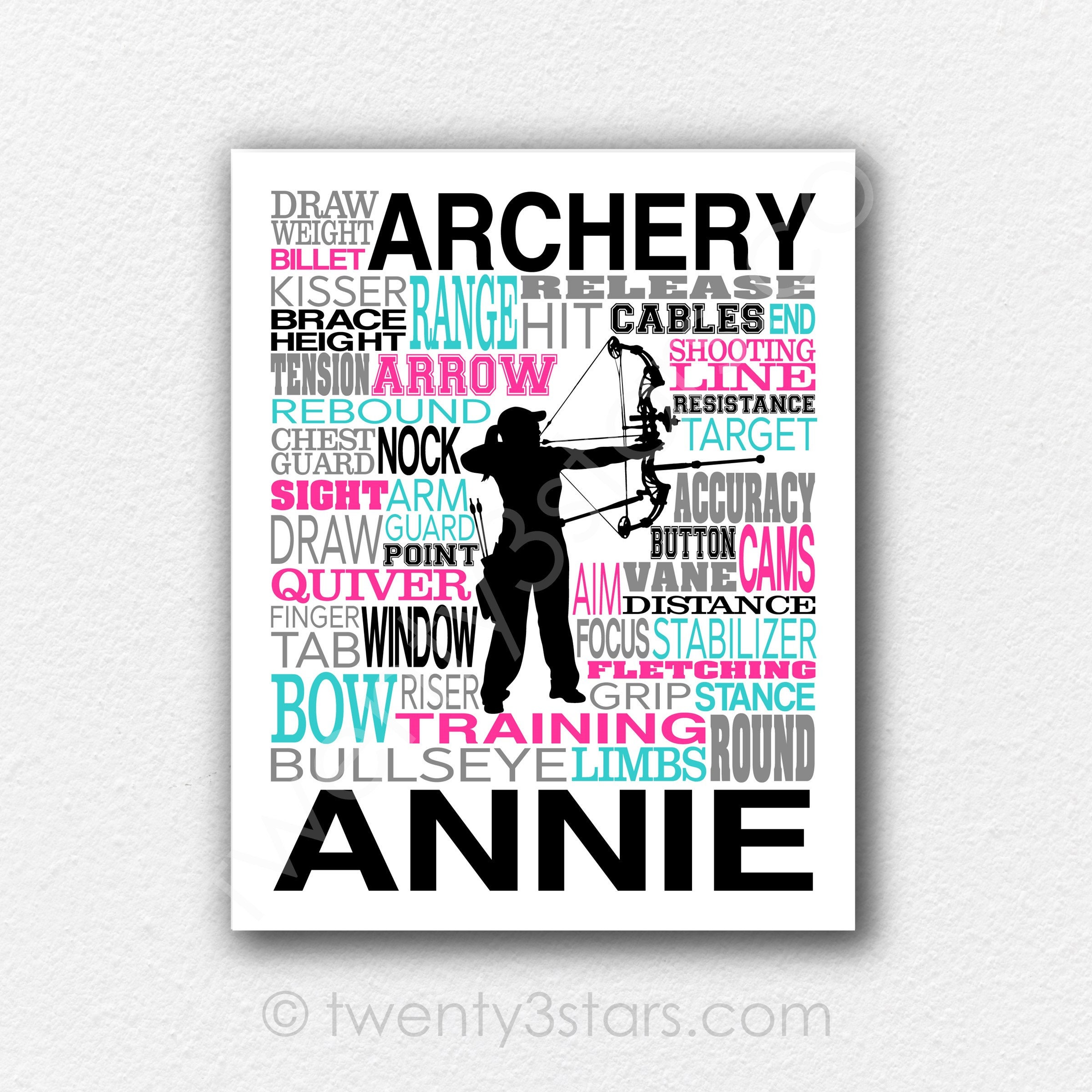 Archery Typography Poster: Archer Girl Gift, Compound Bow Word Art - Etsy, image size:2400x2400