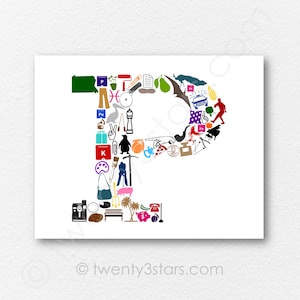 Póster personalizado con el nombre de la letra P, regalo para baby shower, monograma para guardería, impresión de pared con el alfabeto inicial sin marco