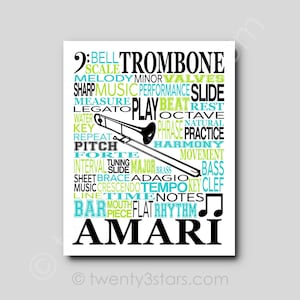 Custom Trombone Typography Poster: Marching Band Art