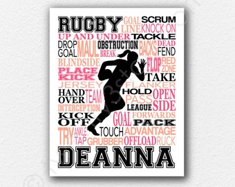 Girl's Rugby Gift, Rugby Typography Art, Rugby Team Gift, Football Team Gift, Rugby Coach Gift, Rugby Player Poster, Women's Rugby Team Gift