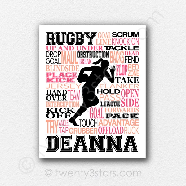 Girl's Rugby Gift, Rugby Typography Art, Rugby Team Gift, Football Team Gift, Rugby Coach Gift, Rugby Player Poster, Women's Rugby Team Gift