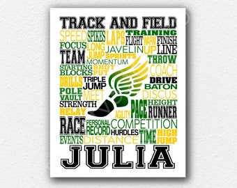 Track & Field Poster, Runner's Room Art, Gift for Track Runner, Running Team Art, Track and Field Team Gift, Custom Track Coach Gift