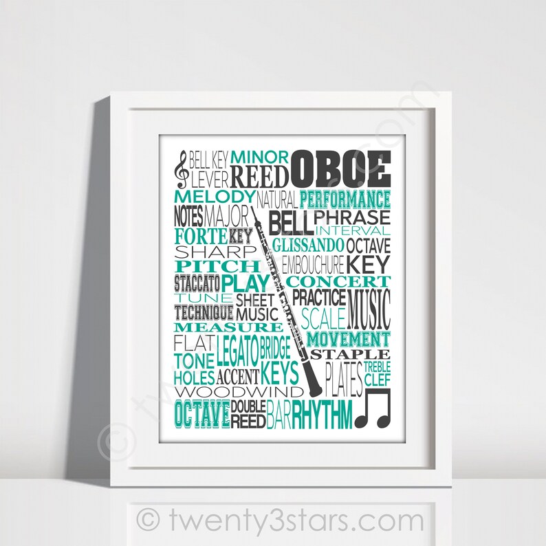 Oboe Typography Poster Oboist Gift Oboe Player Art Oboe Etsy