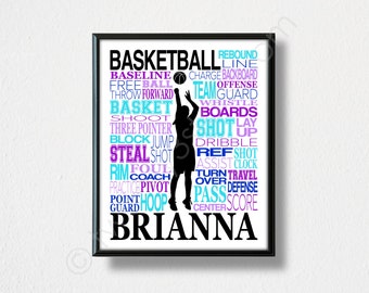 Girl's Basketball Poster, Basketball Word Art, Girls Basketball, Basketball Team Gift, Basketball Art, Basketball Coach Gift, Women's Bball
