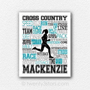 Cross Country Typography, Personalized Cross Country Poster, Gift For Runners, Running Gift Ideas, Cross Country Team Gift, XC Gifts image 1
