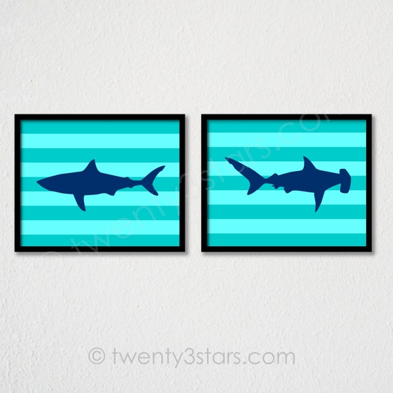 Shark Pair Art Prints Shark Art Shark Wall Art Shark Gift Etsy