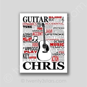 Custom Acoustic Guitar Word Art Poster: Personalized Music Room Decor