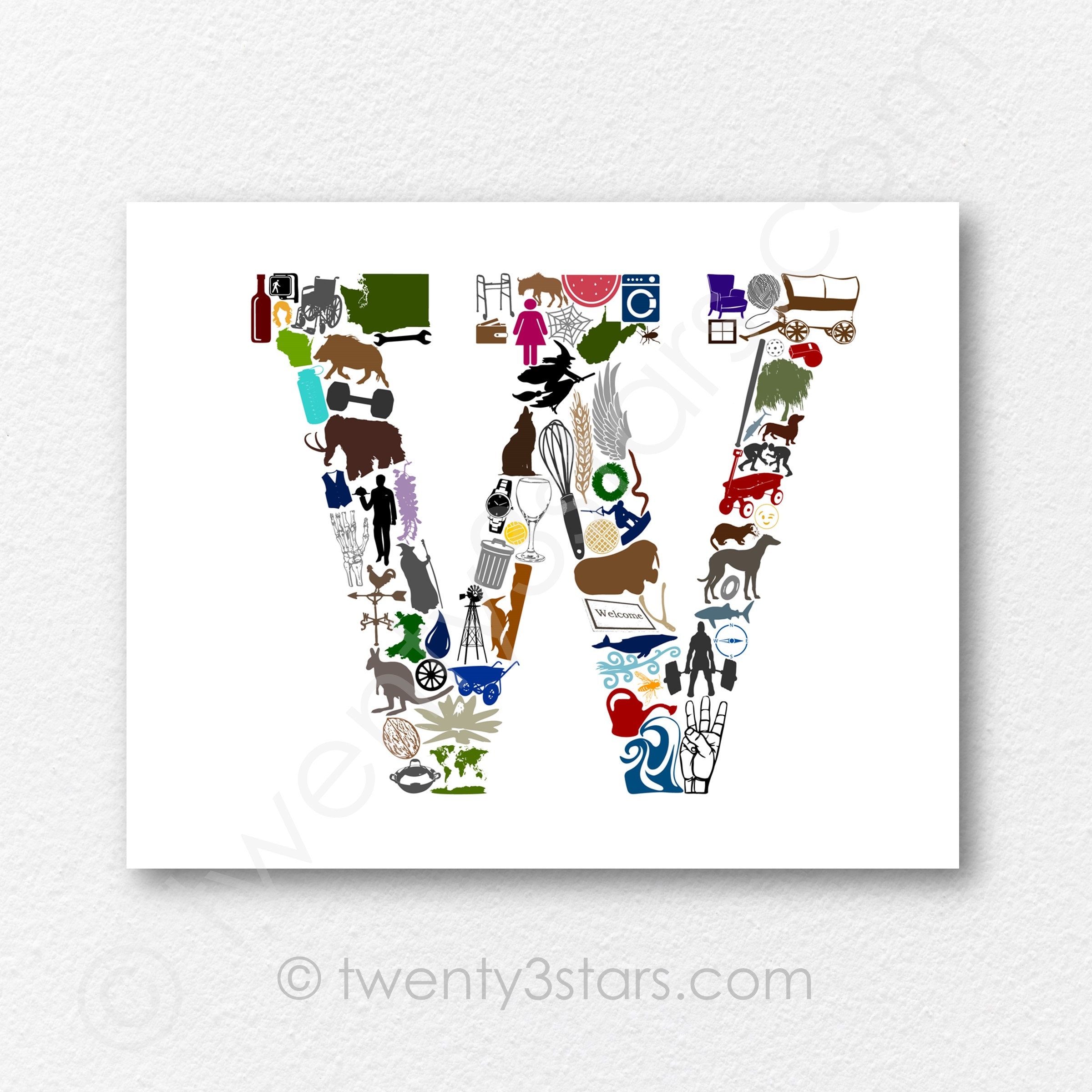 Letter W Wall Art: Custom Nursery or Wedding Print - Etsy