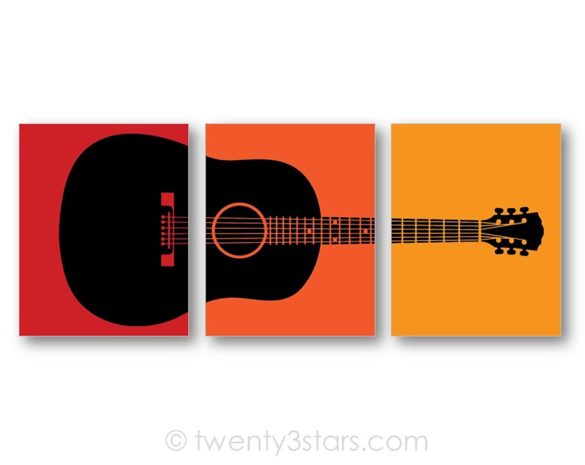 Acoustic Guitar Posters Guitar Poster Art Triptych Gift for Etsy