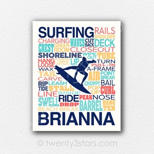 Custom Surfing Word Art Print: Surfer Typography Poster