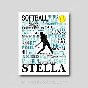 Softball Word Poster, Personalized Softball Coach Gift, Custom Softball Team Art, Choose Any Colors