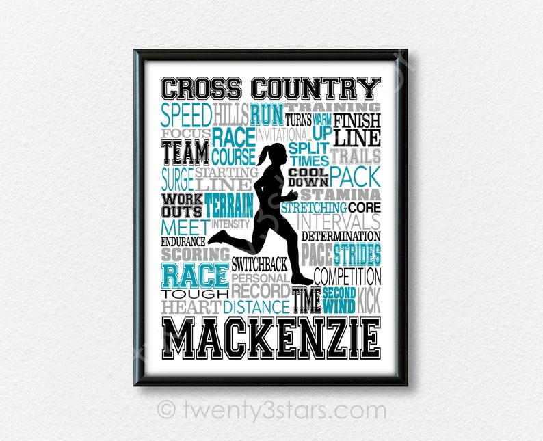 Cross Country Typography, Personalized Cross Country Poster, Gift For Runners, Running Gift Ideas, Cross Country Team Gift, XC Gifts image 10