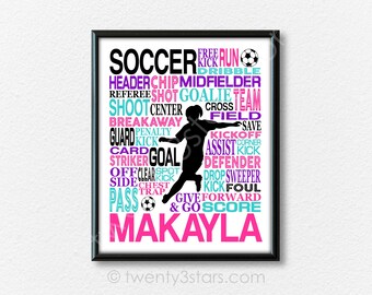 Girl's Soccer Poster, Girls Soccer Typography, Gift for Soccer Players, Soccer Canvas, Soccer Team Gift, Soccer Print, Soccer Player Art