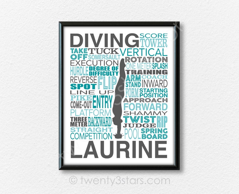 Diving Wall Art: Swim Team Typography - Custom Colors Available - Etsy