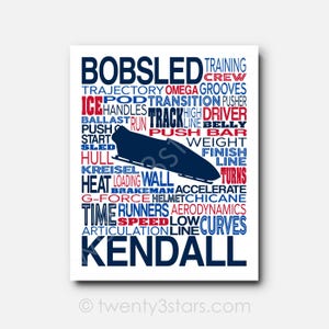 Custom Bobsled Typography Art: Bobsleigh Gift, Team Colors