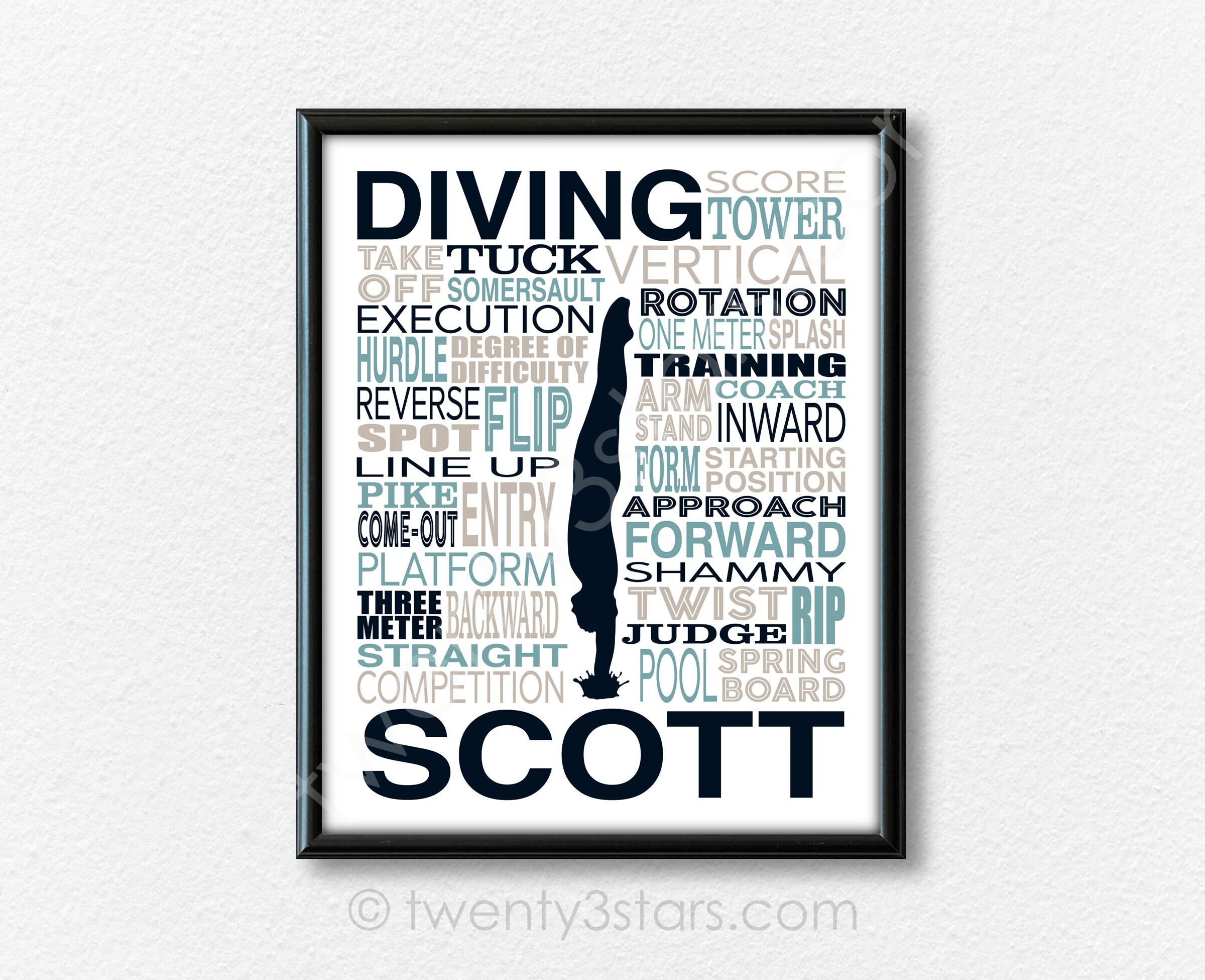 Diving Wall Art: Swim Team Typography - Custom Colors Available - Etsy