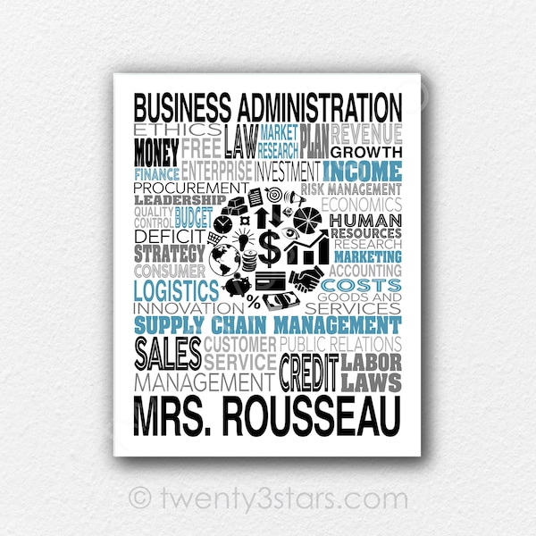 Business Administration Poster, Business Major Gift, Gift for Business Teacher, Econ Teacher Gift, MBA Word Art, Custom Business Poster