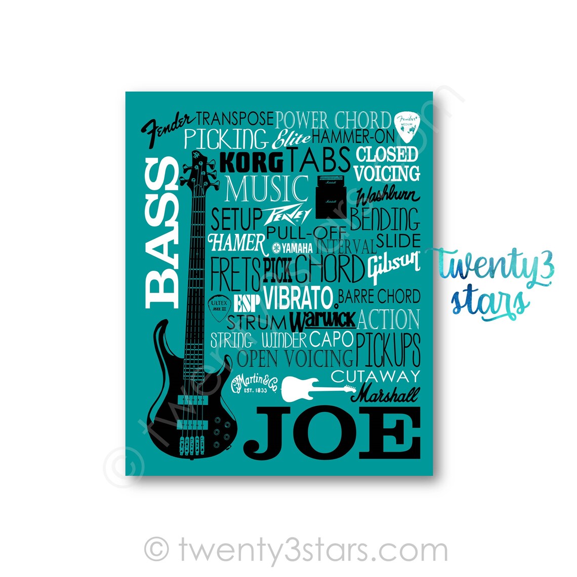 Bass Guitar Typography Gift for Bass Guitar Player Bass Etsy