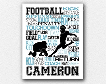 Football Kicker Art, Football Typography Poster, Football Team Gift, Football Coach Gift, Football Player Poster Art, Football Kicker Gift