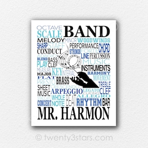 Band Teacher Poster Gift, Custom Band Leader Art, Unframed Conductor Print, Music Room Art, Music Director Giclee, Personalized Musician Art