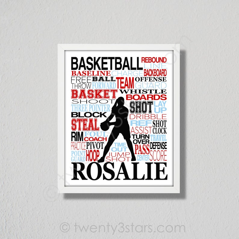 Girl's Basketball Poster, Basketball Word Art, Girls Basketball, Basketball Team Gift, Basketball Poster, Basketball Coach Gift, WBB Gifts image 7