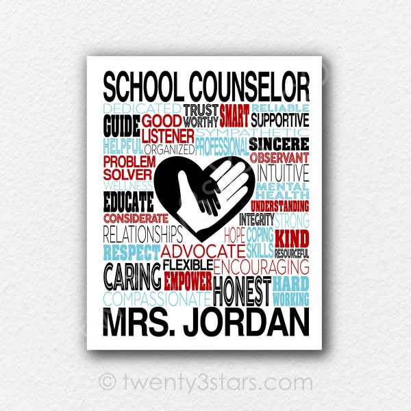 School Counselor Poster, Educator Gift, Gift for School Counselor, Counseling Gift, Guidance Counselor Word Art, Custom Counseling Art