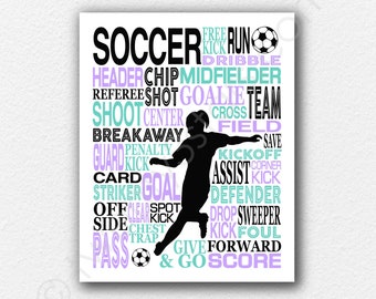 Girl's Soccer Word Art, Girls Soccer Typography, Gift for Soccer Player, Soccer Gift, Soccer Team Gift, Soccer Print, Womens Soccer Team Art