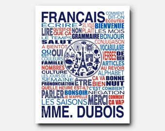French Teacher Poster: Customizable Colors and Names (Unframed)
