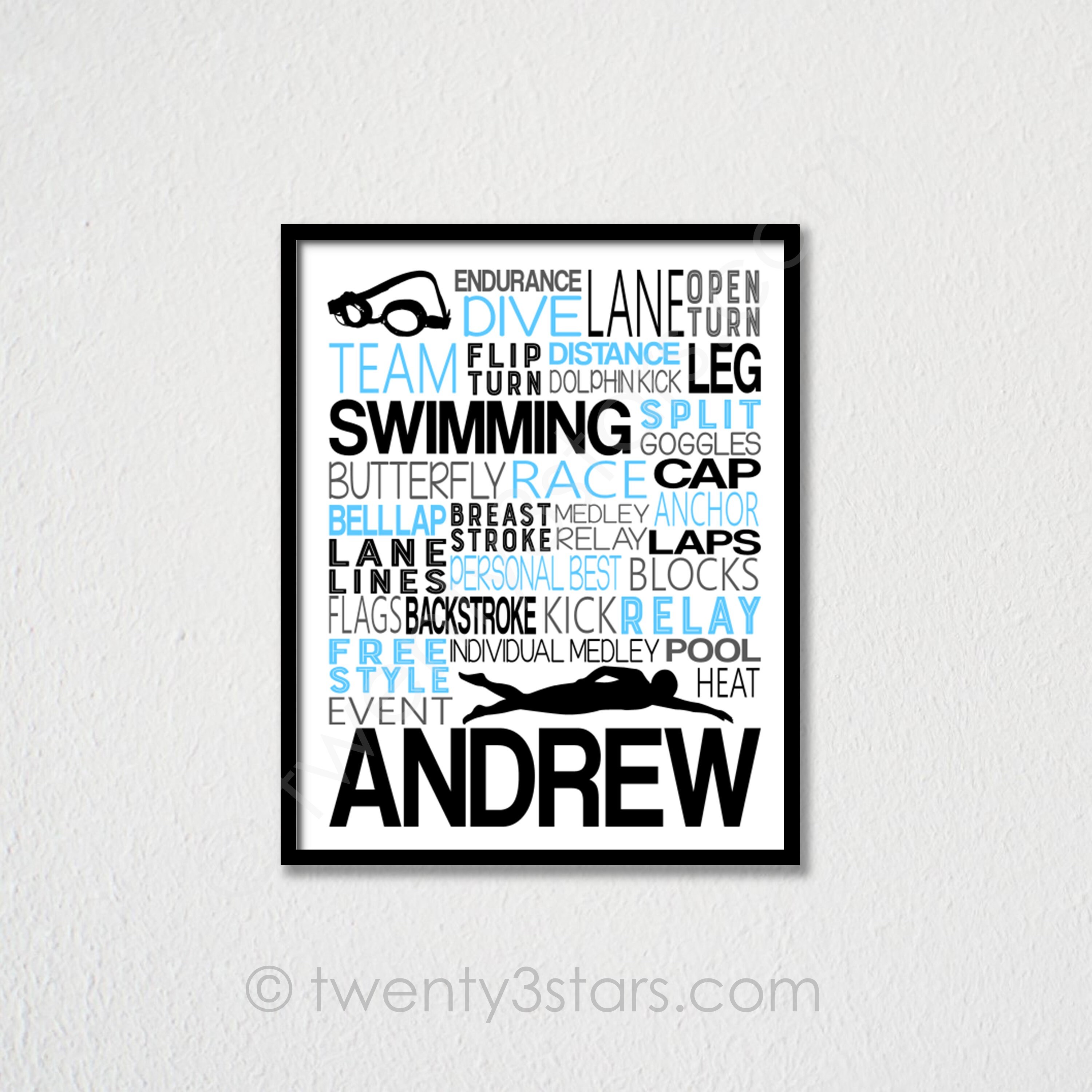 Personalized Swimming Word Art Custom Swimmer Poster Art Etsy Australia