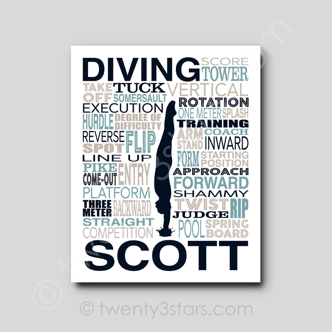 Diving Wall Art: Swim Team Typography - Custom Colors Available - Etsy