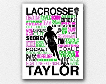 Girls Lacrosse Gift, Girl's Lacrosse Poster, Lacrosse Team Gift, Girls Lacrosse Art, Women's Lacrosse Art, Lacrosse Coach Gifts