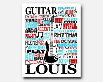 Electric Guitar Art Print: Custom Colors - Personalized Music Word Art