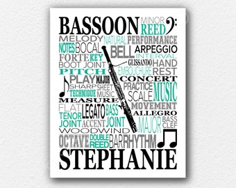 Bassoon Poster Typography, Bassoonist Poster, Bassoon Player Gift, Personalized Bassoon Art, Bassoon Art Gift, Custom Bassoon Player Gift