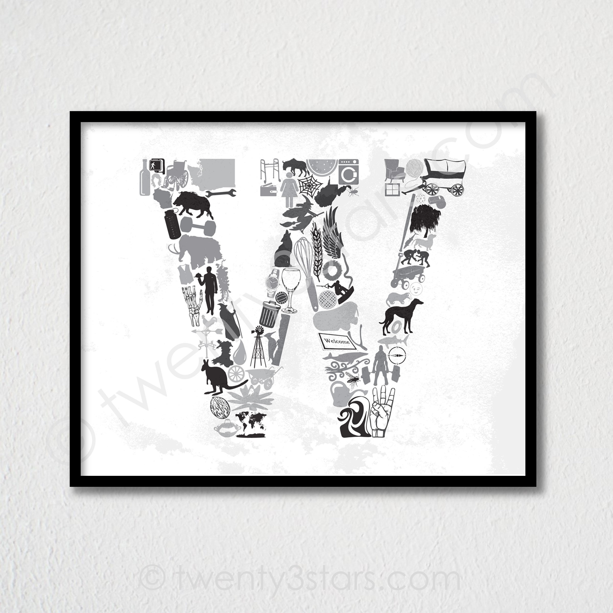 Letter W Wall Art: Custom Nursery or Wedding Print - Etsy