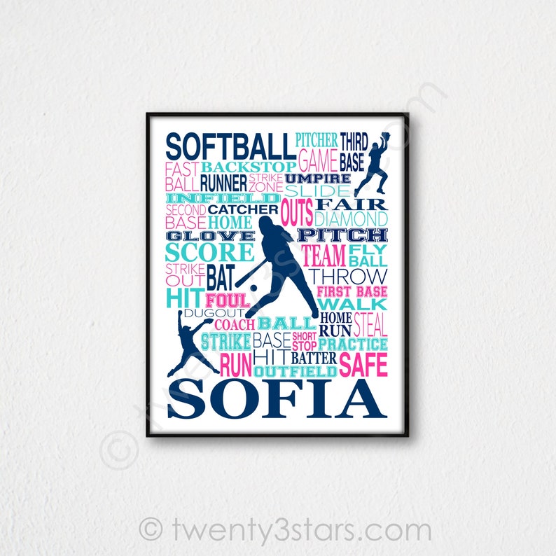 Custom Softball Art, Personalized Softball Poster Typography, Softball Gift, Softball Wall Art, Softball Team Gift, Gift for Softball Player image 4