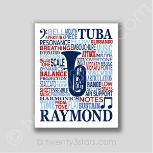 Tuba Typography Poster, Custom Tuba Poster, Tuba Player Gift, Tubist Art, Tuba Player Art Print, Band Wall Art, Band Teacher Gift, Tuba Art