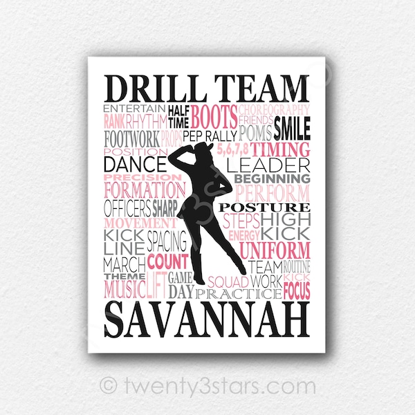Mots artistiques de l'équipe Drill : affiche Majorette personnalisée - Couleurs personnalisées