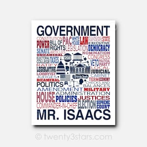 Government Teacher Poster Gift for Government Teacher, Government Teacher Gift, Government Word Art, Custom American Goverment Art Print