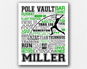 Pole Vaulting Gift, Pole Vault Typography Poster, Track and Field Art, Track Team Gifts, Men's Pole Vault Art, Personalized Pole Vault Gift