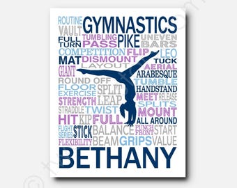 Personalized Gymnastics Typography Print: Custom Team Colors (Digital)