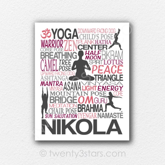 Personalized Yoga Pose Typography Art Print: Custom Colors