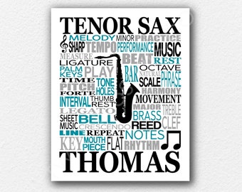 Tenor Saxophone Poster, Gift for Saxophone Player, Tenor Saxophone Art, Saxophonist Art, Saxophonist Gift, Tenor Saxophone Word Art Poster