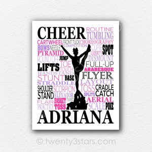 Custom Cheer Squad Gift, Personalized Cheer Stunt Art, Cheerleading Typography, Cheerleading Poster, Cheer Team Gift, Cheerleading Print