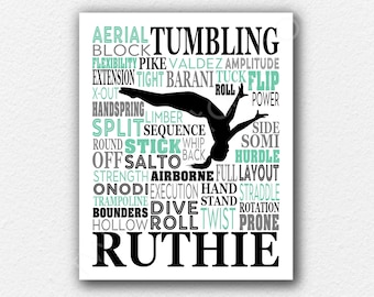 Custom Tumbling Poster, Gymnast Gift, Gift for Tumbler, Gymnastics Tumbling Team Gift, Gymnast Typography Print, Tumbling Typography Art