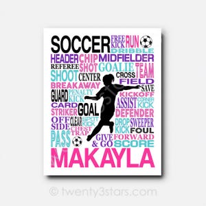 Soccer Player Art: Personalized Girls Team Print - Custom Colors
