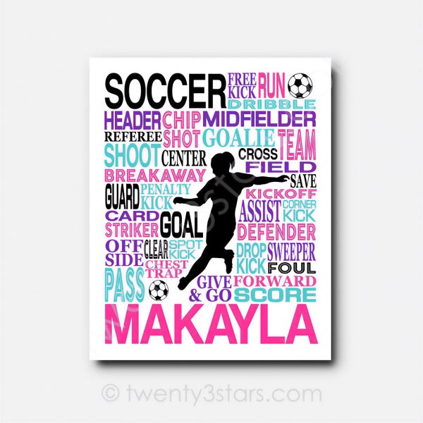 Soccer Player Art: Personalized Girls Team Print - Custom Colors