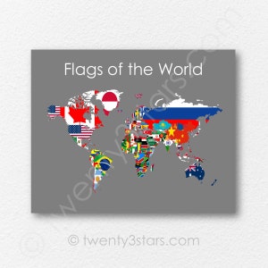 Póster de mapa con banderas del mundo, banderas del mapa del mundo, arte con mapas con banderas, arte mural con banderas, arte con banderas de países, banderas de cada nación, póster con banderas del mapa del mundo