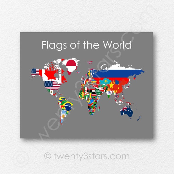 World Map Poster With Country Flags For Kids, Laminated World Map