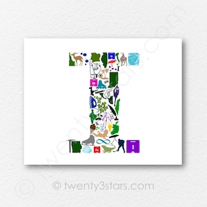 Póster personalizado con la letra I, regalo para baby shower, monograma con nombre para guardería, impresión de pared con el alfabeto inicial sin marco