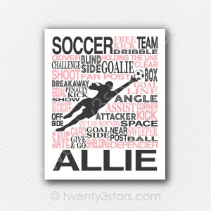 Personalized Soccer Goalie Typography Art Print: Custom Team Colors